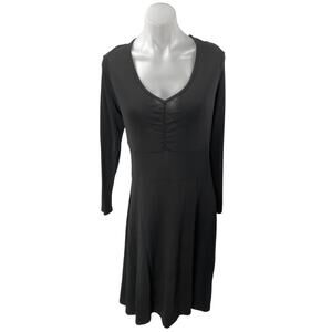 Eddie Bauer Black Long Sleeve Ruched Cinched Fit & Flare Midi Dress Size XL